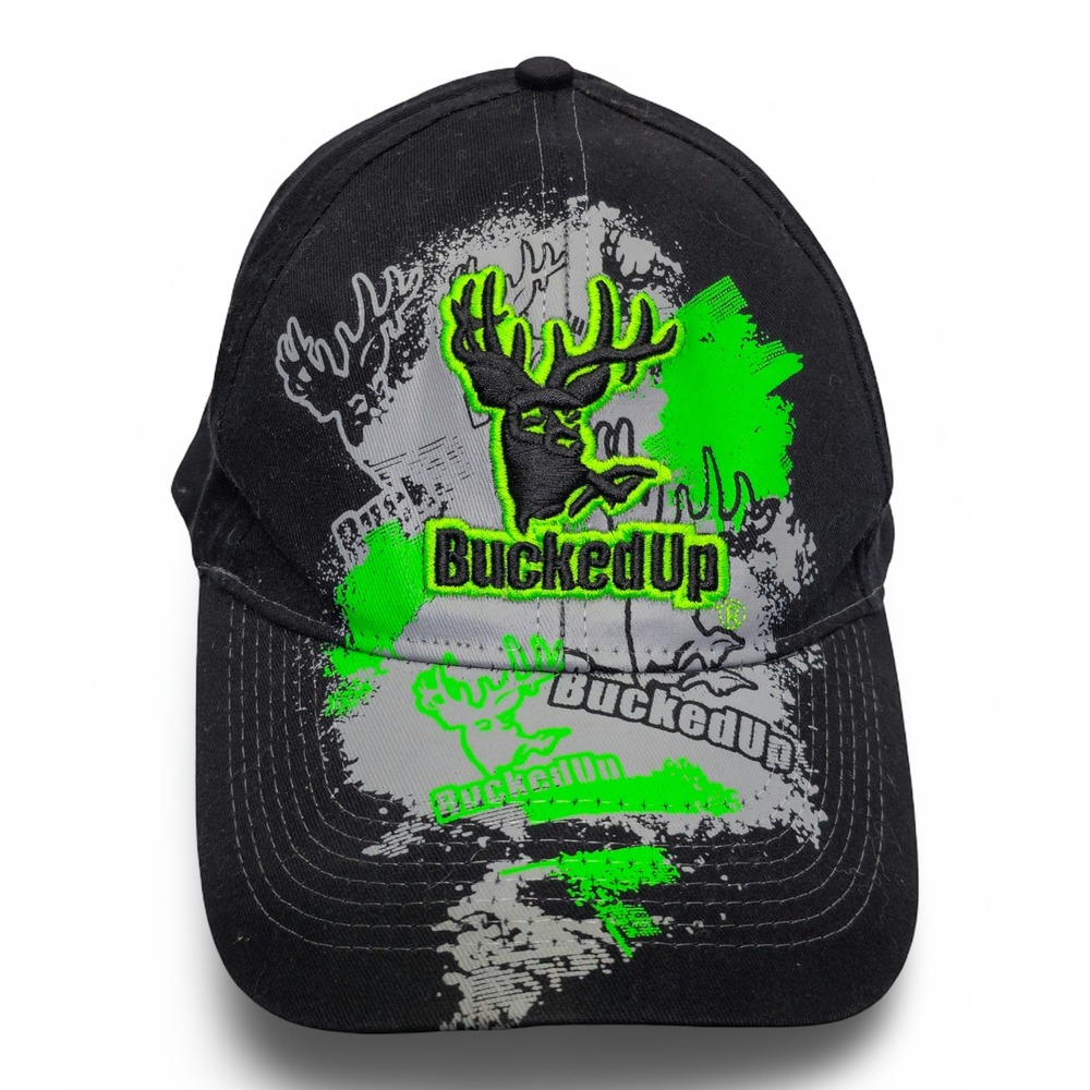 BuckedUp Baseball Cap Unisex OS Black Neon Green Good Antlers‎ With Attitude Hat